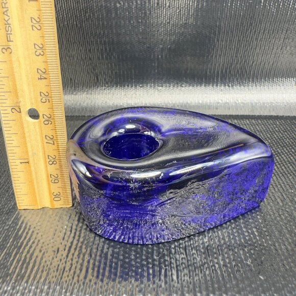 Blenko Candle Holder Tear Drop Taper Candle Holder Single Cobalt Blue Heavy VTG - Picture 3 of 11